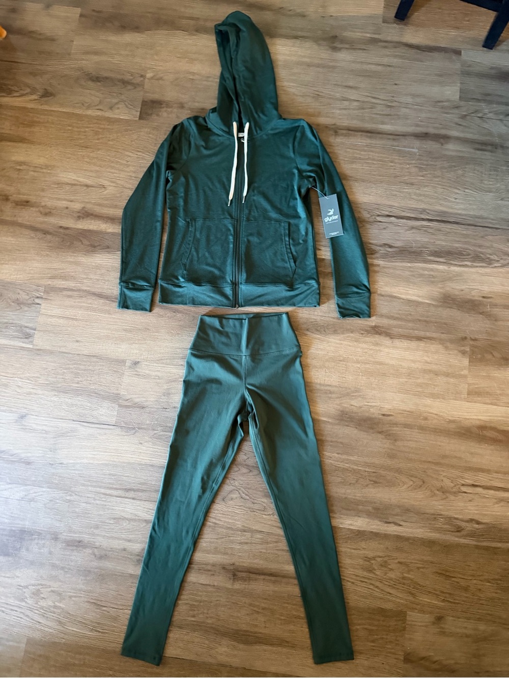 Athletic High-Waist Leggings & Zip Hoodie Set - Green GLYDER